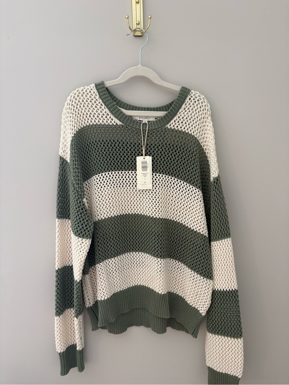 Z Supply Striped Knit Sweater - Olive & Cream